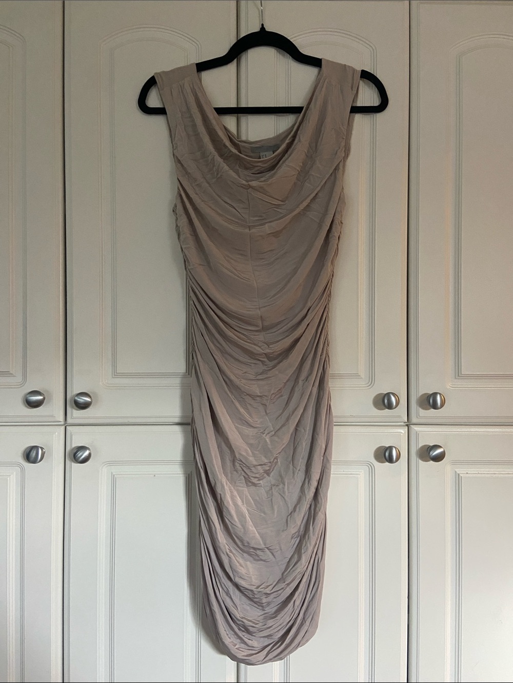 Sleeveless Draped and Stretchy Light Mauve Midi Dress